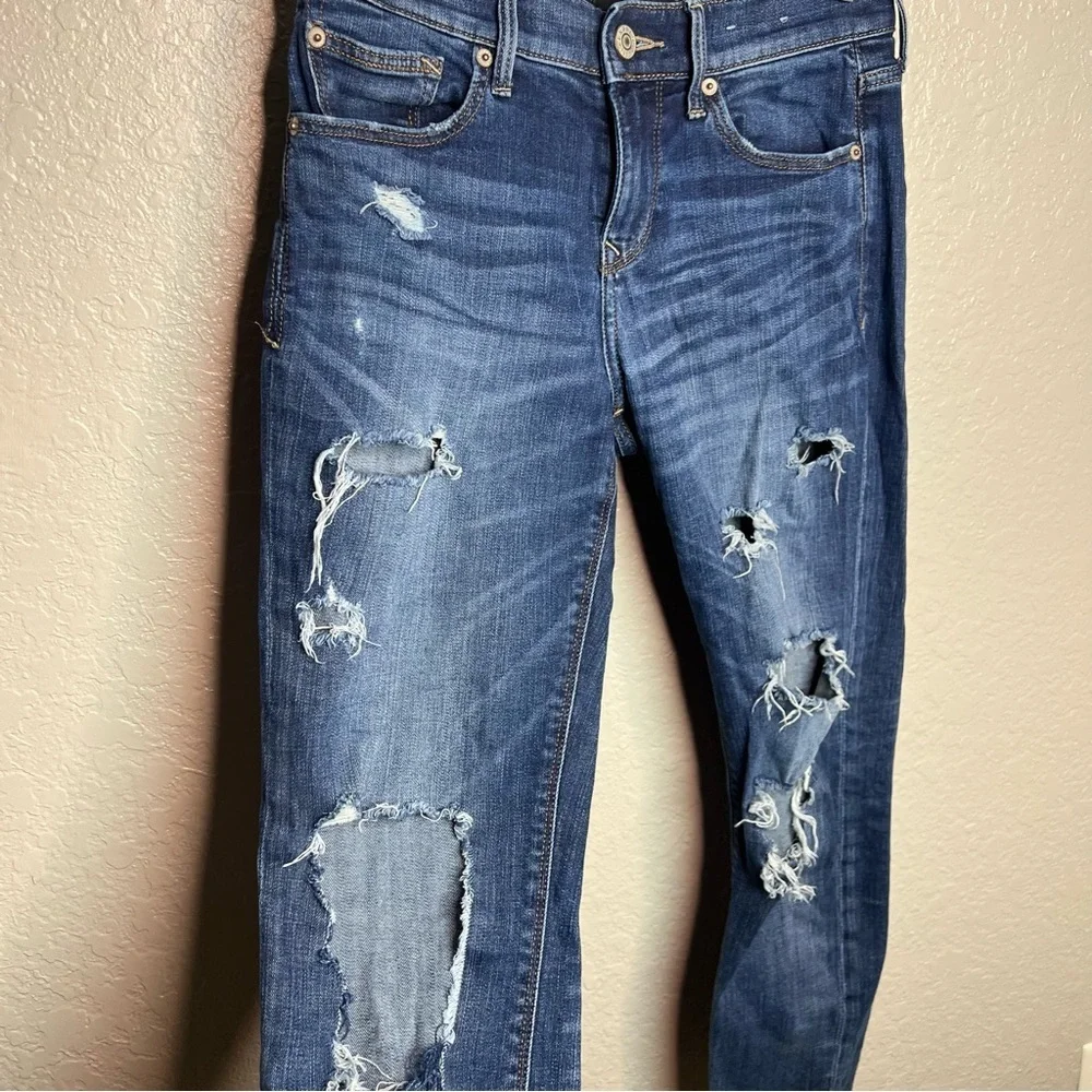 Express Skinny Ankle Stretch Mid Rise Ripped Jeans - Picture 3 of 11